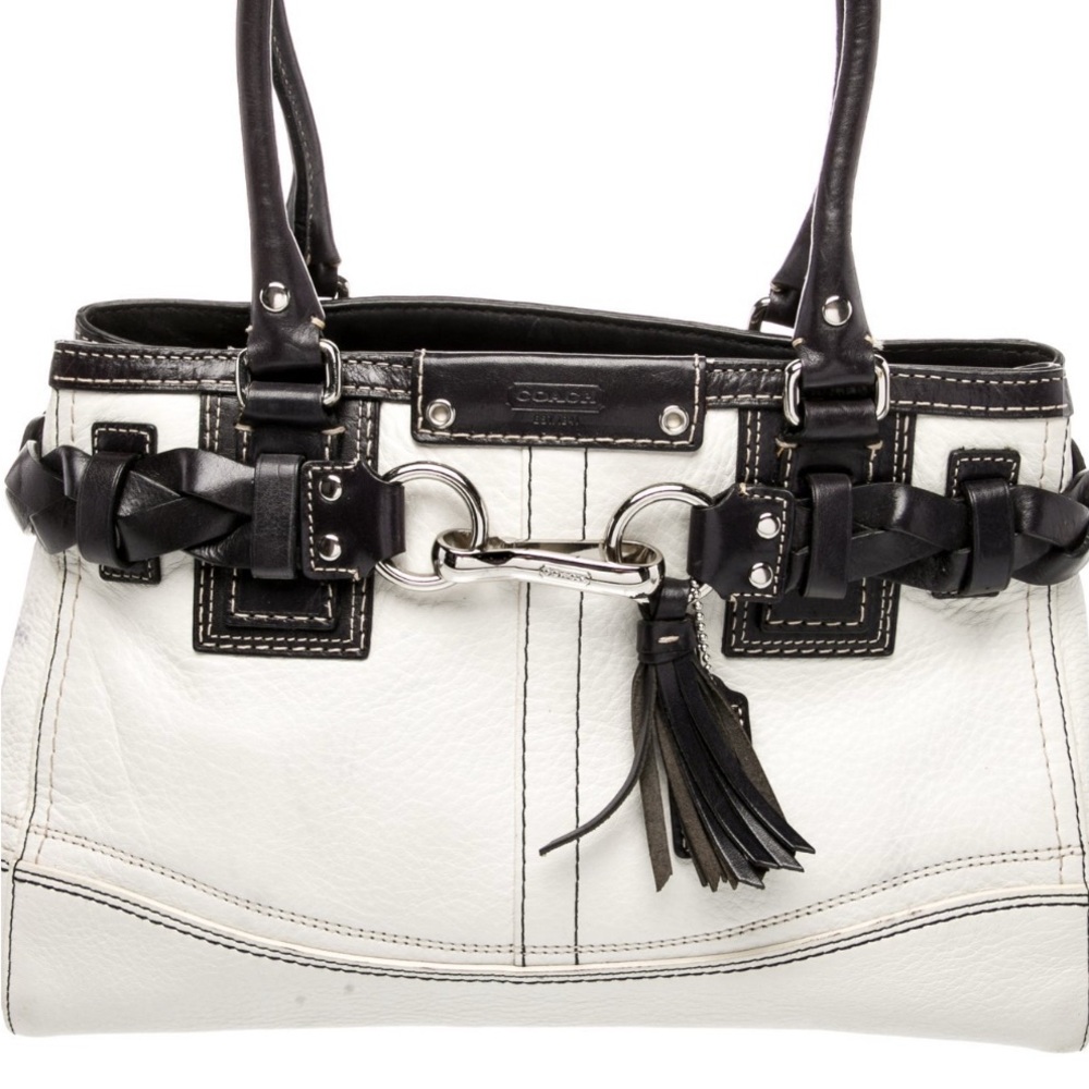 Coach 1941 White and Black Leather Tote Bag